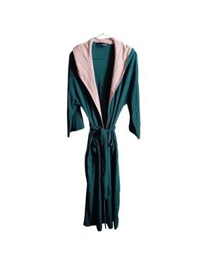 1970's Vintage Green Hooded Bathrobe Velour By Harcourt One Size